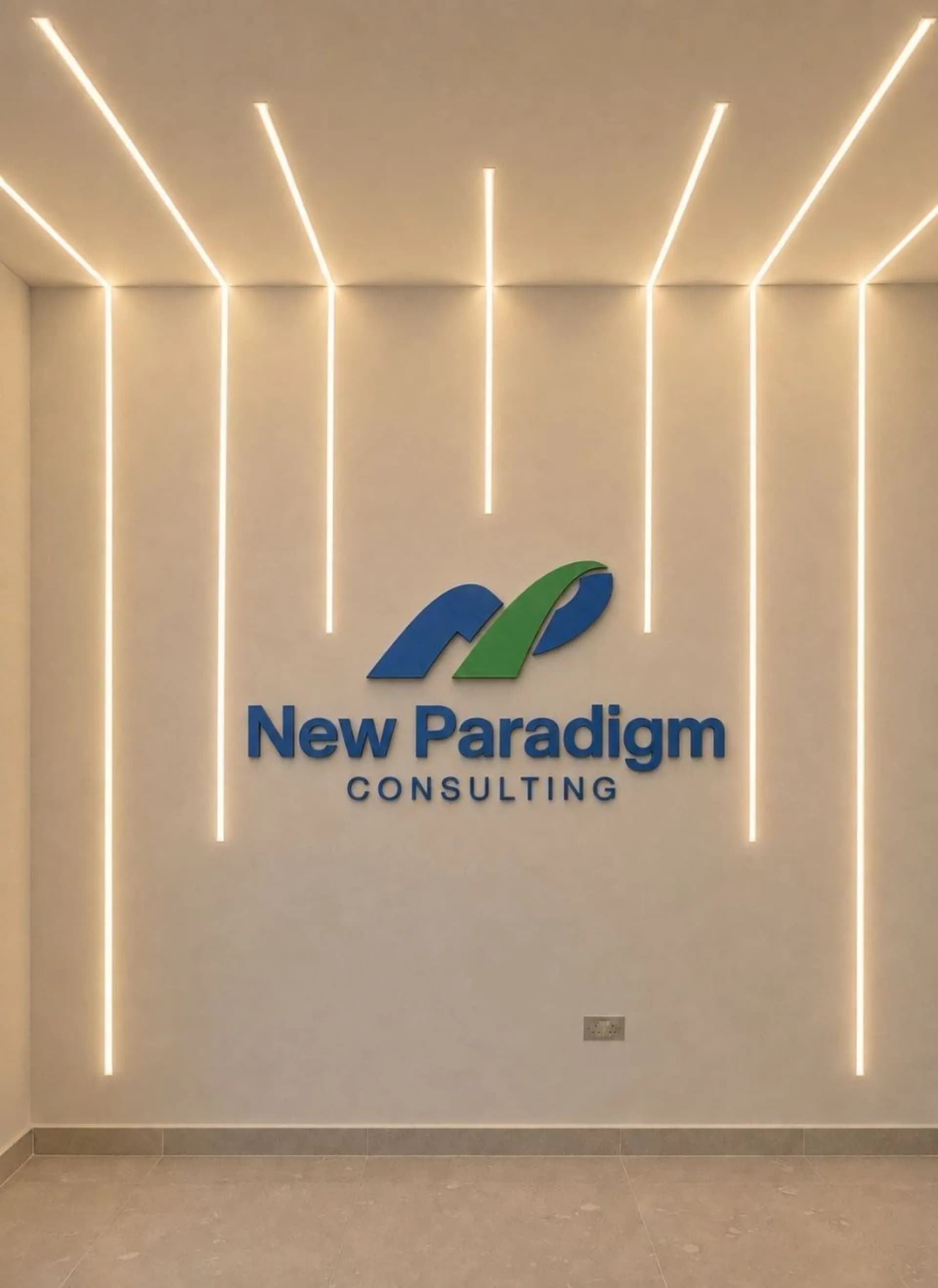 New Paradigm Consulting office brand wall